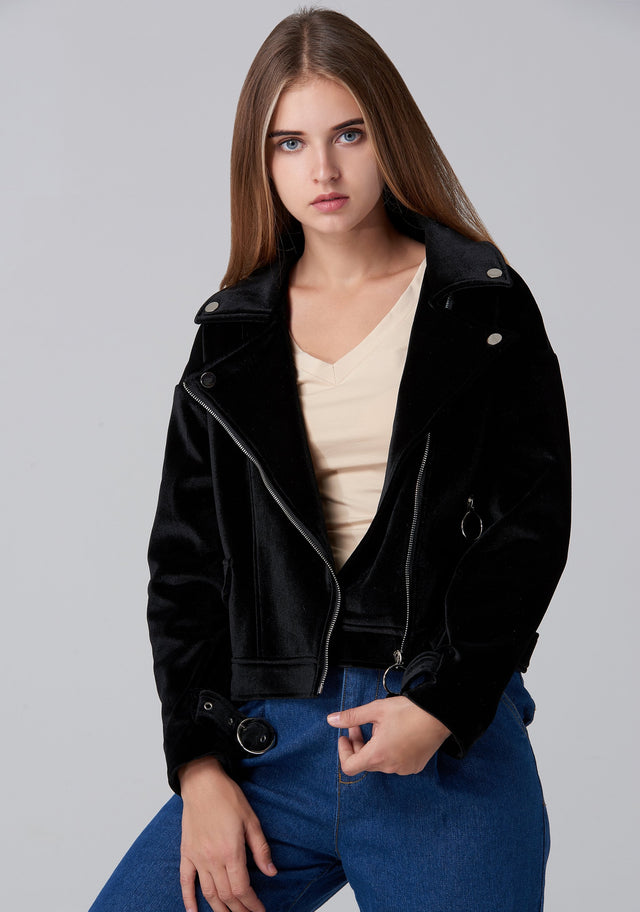 Black Velvet Moto Jacket