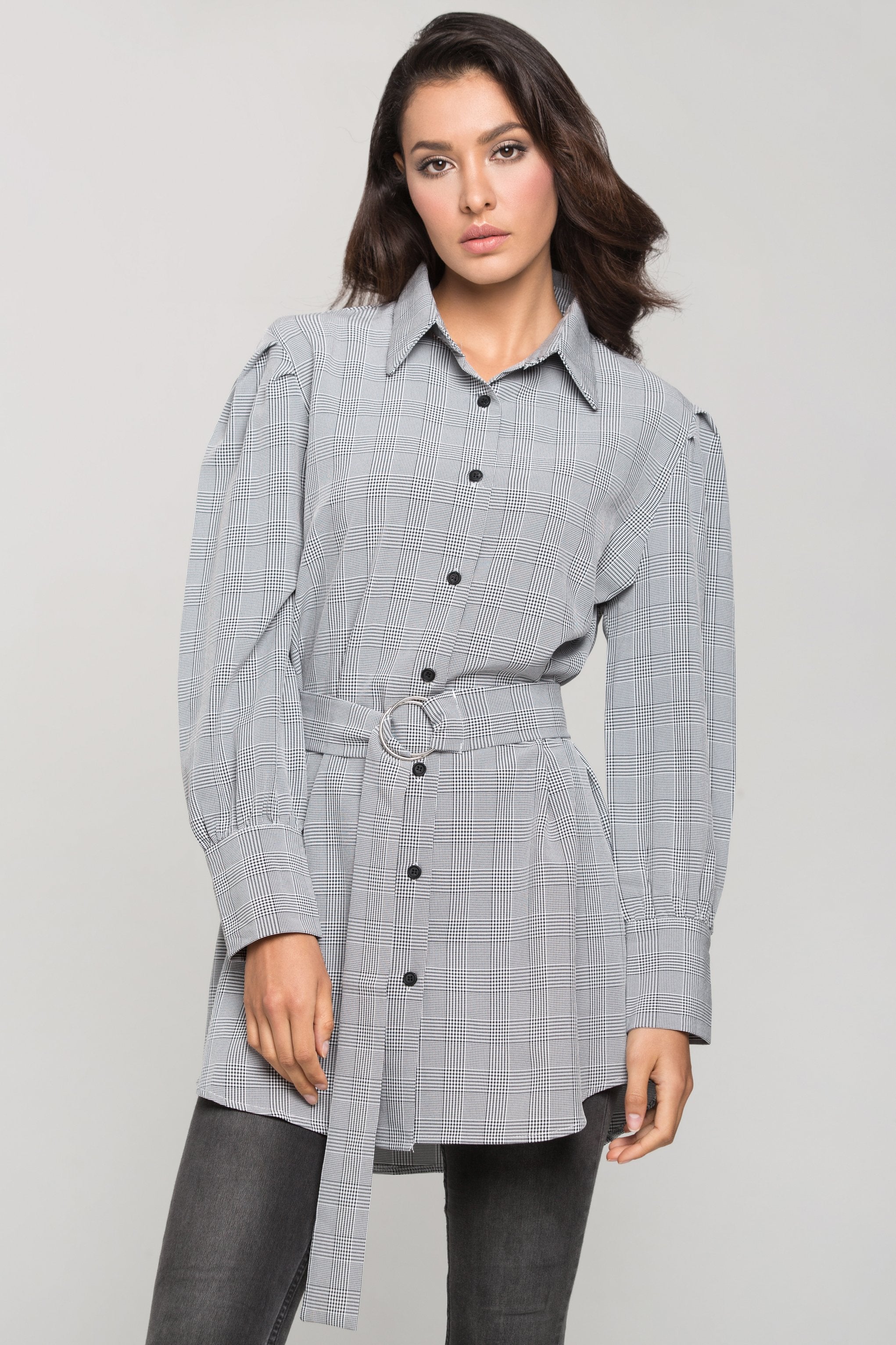 Black and White Glenn Plaid Belted Shirt Dress Black and White Glenn Plaid Belted Shirt Dress