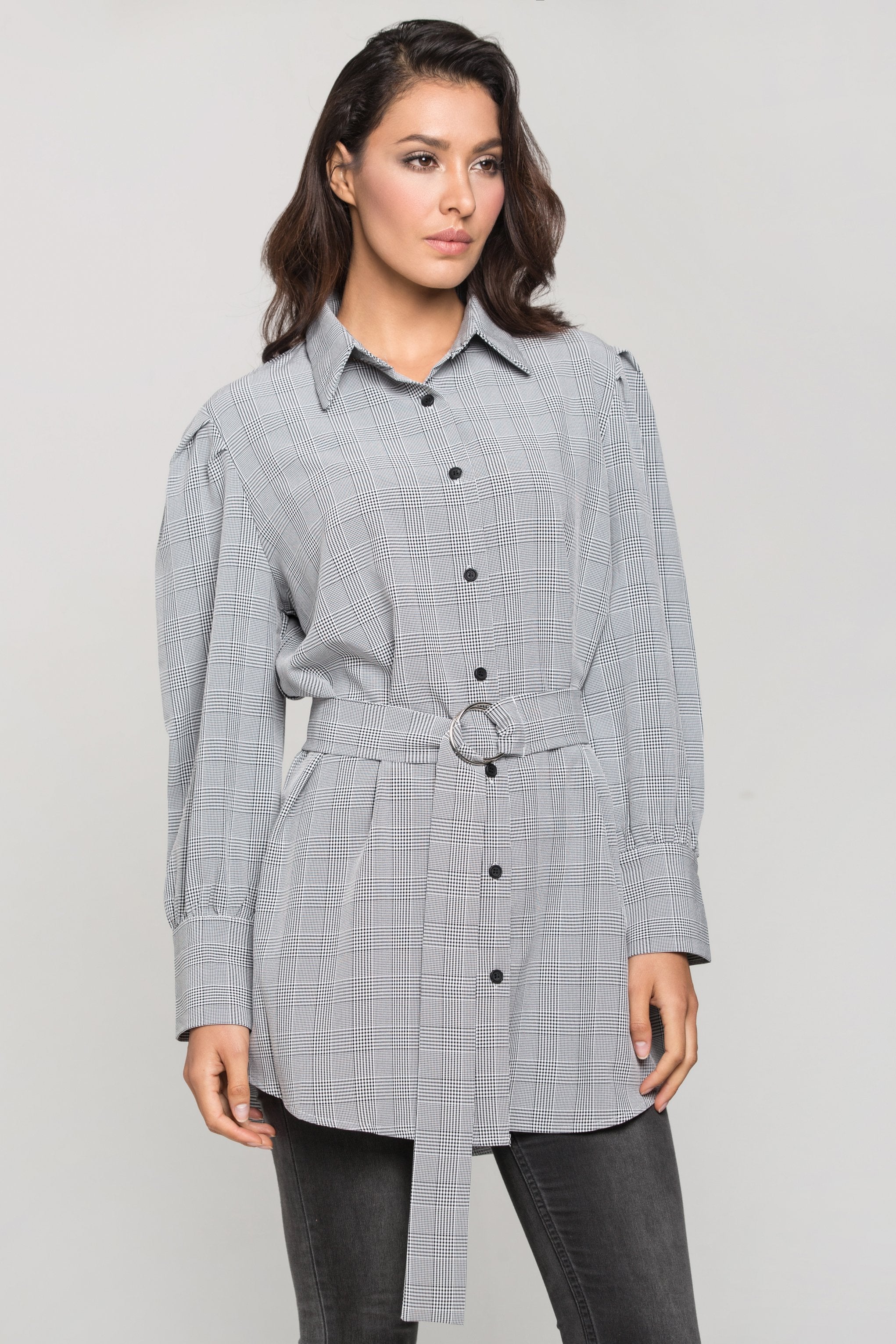 Black and White Glenn Plaid Belted Shirt Dress Black and White Glenn Plaid Belted Shirt Dress