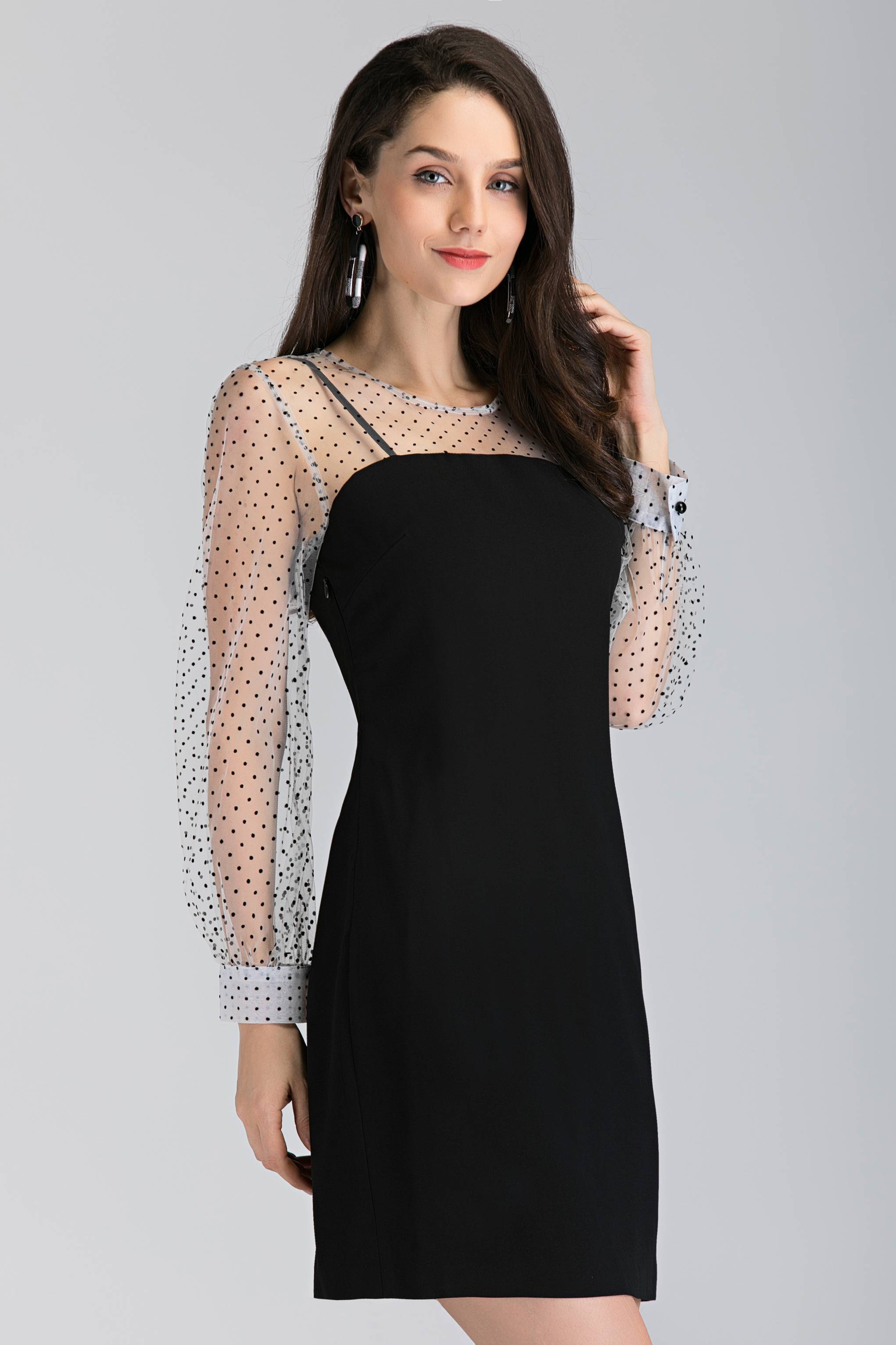 Black and White Sheer Polka Dot Sleeved Midi Dress Black and White Sheer Polka Dot Sleeved Midi Dress