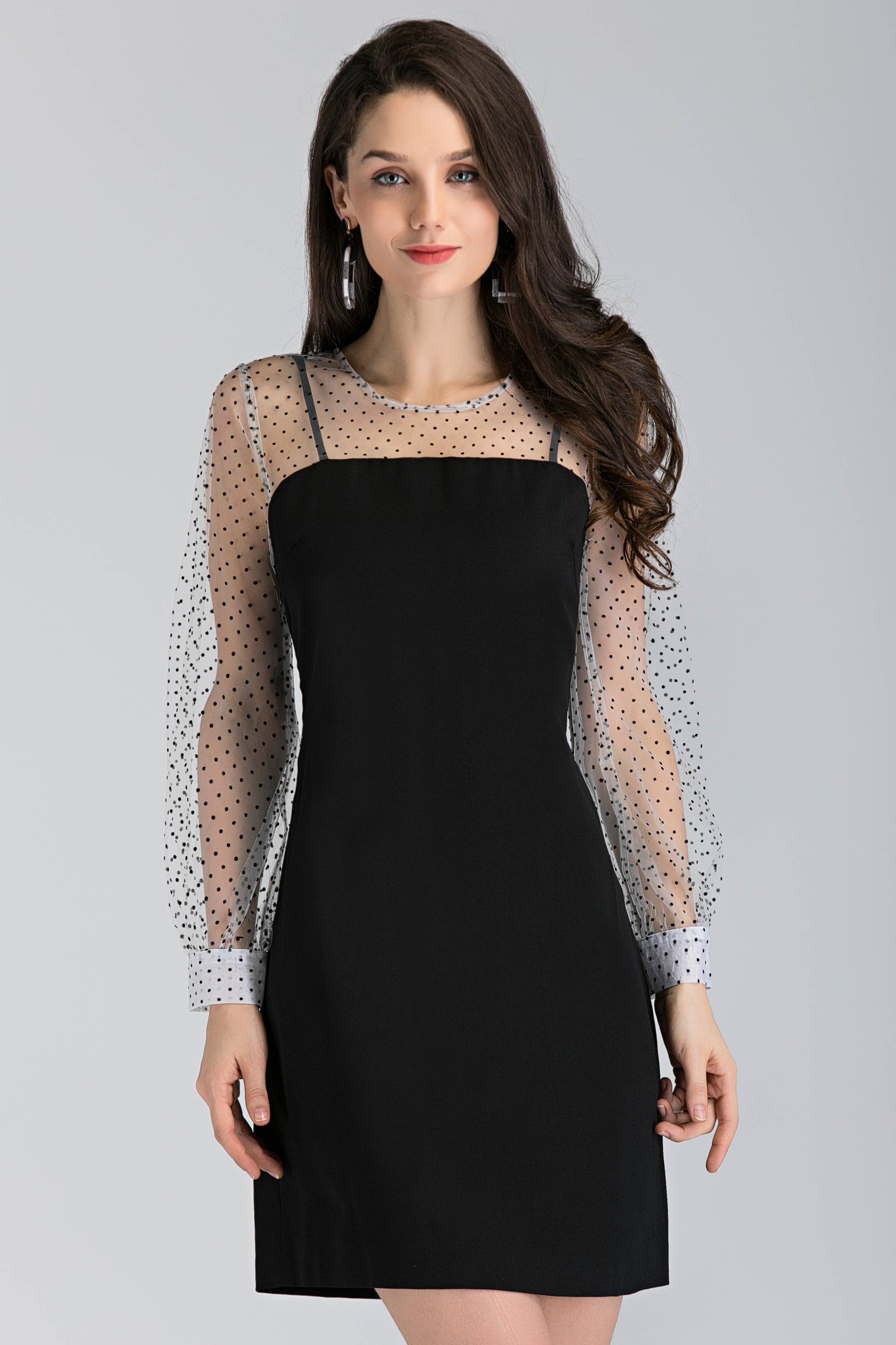 Black and White Sheer Polka Dot Sleeved Midi Dress Black and White Sheer Polka Dot Sleeved Midi Dress