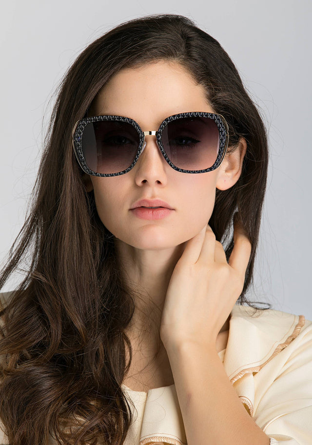 Blue Prism and Gold Metal Frame Oval   Sunglasses
