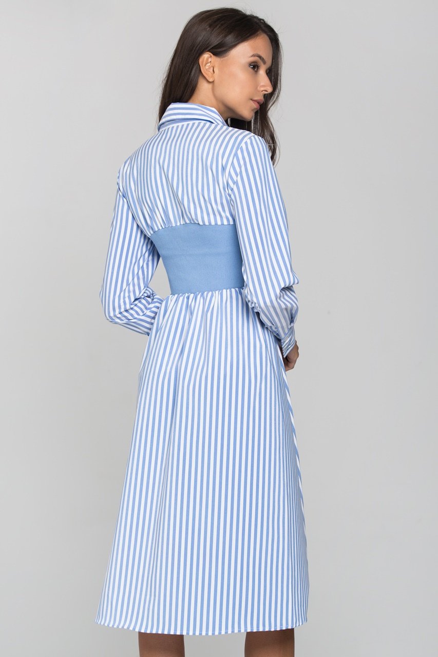 Blue Stripe Knit Panel Midi Shirt Dress Blue Stripe Knit Panel Midi Shirt Dress