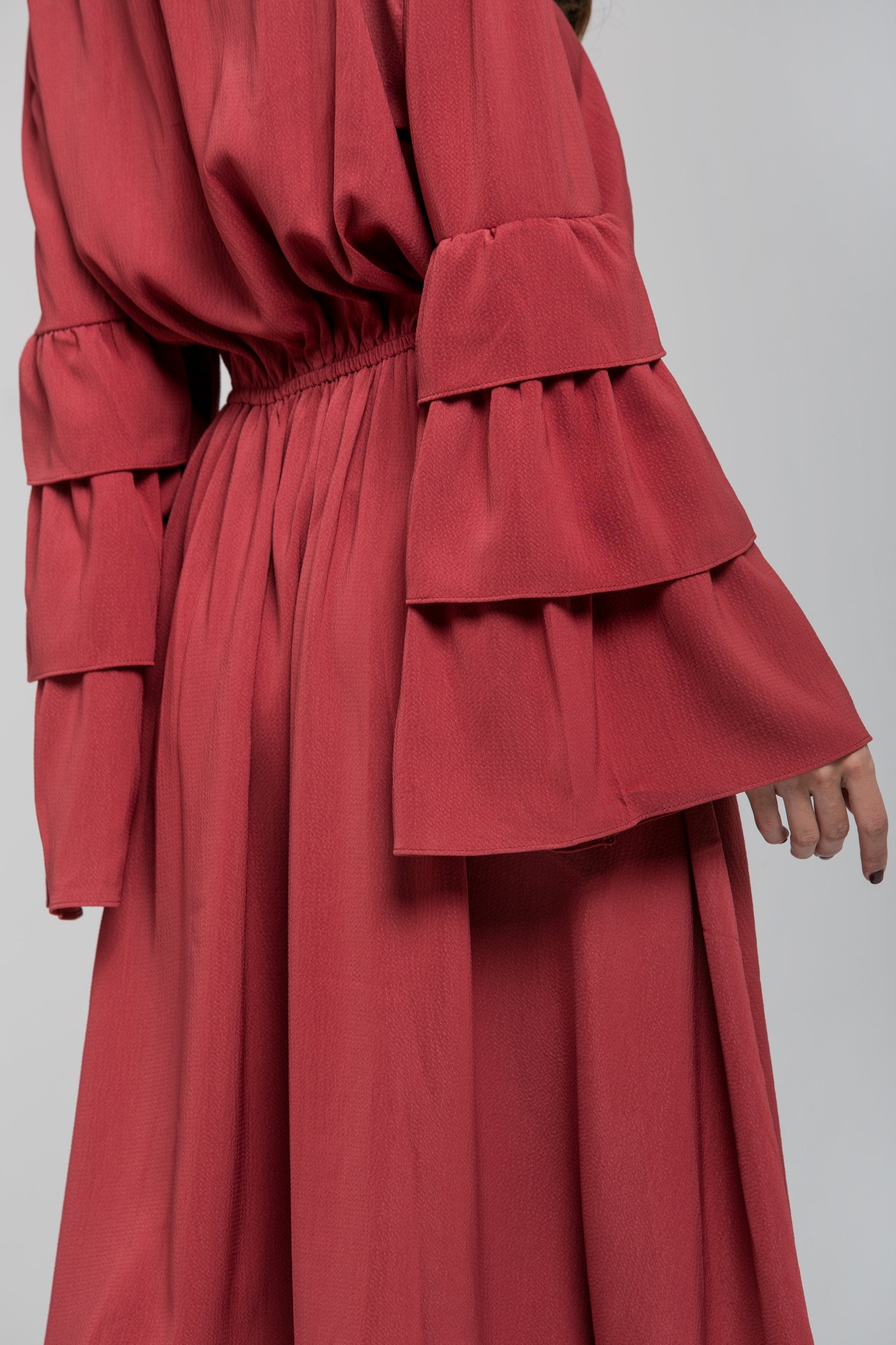 Brick Red Ruffle Flare Sleeve Midi Dress Brick Red Ruffle Flare Sleeve Midi Dress