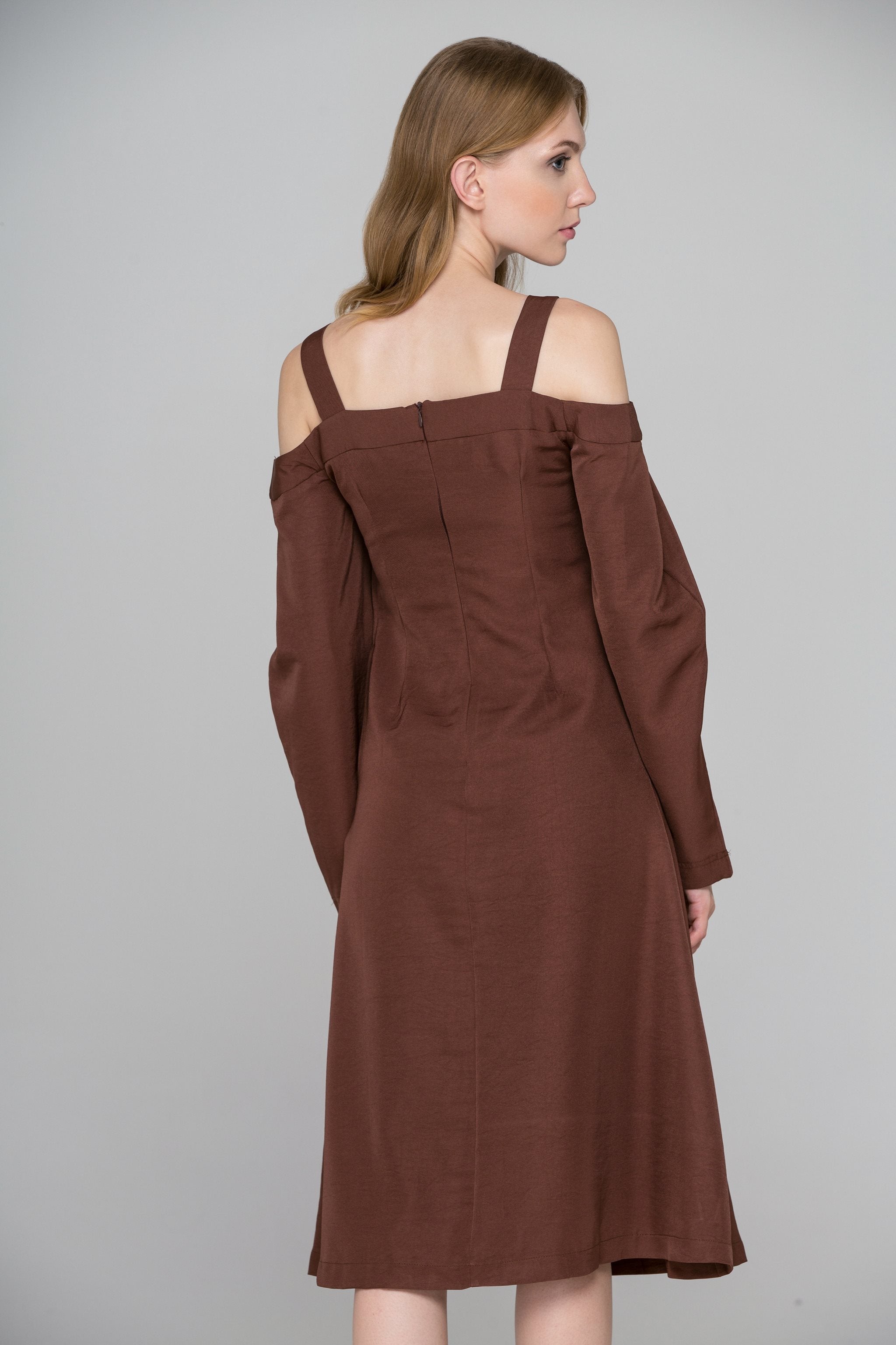 Chocolate Brown Cold Shoulder Midi Dress Chocolate Brown Cold Shoulder Midi Dress