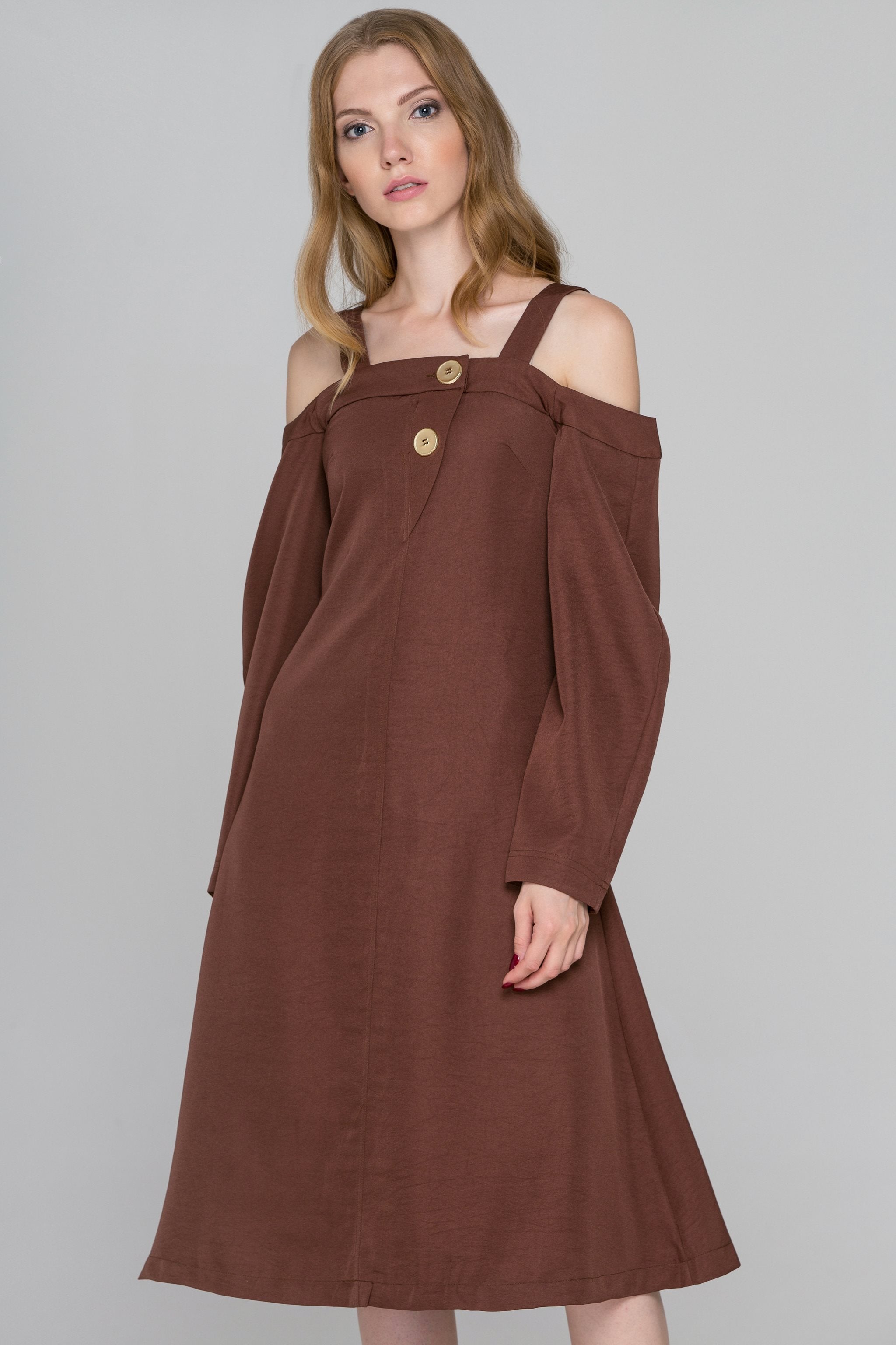 Chocolate Brown Cold Shoulder Midi Dress Chocolate Brown Cold Shoulder Midi Dress