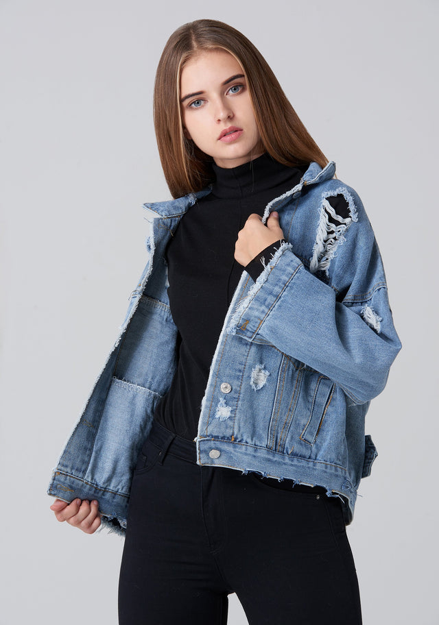 Denim Oversized Distressed Jacket