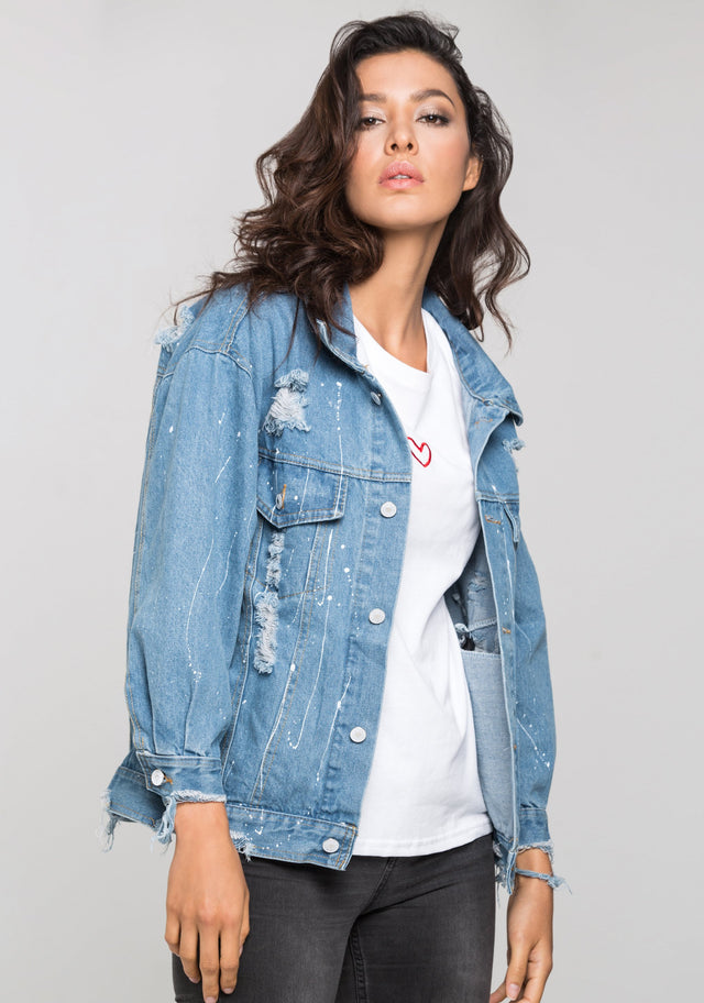 Distressed Denim Splashed Jacket