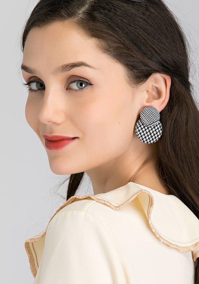 Double Button Houndstooth Drop Earrings
