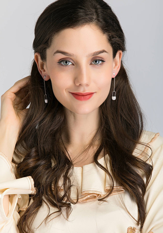 Drop Studded Lock Earrings
