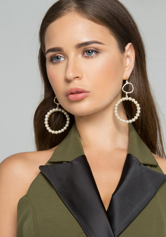 Faux Pearl Big Round Drop Earrings