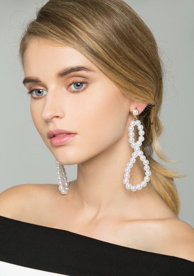 Faux Pearl Infinity Earrings