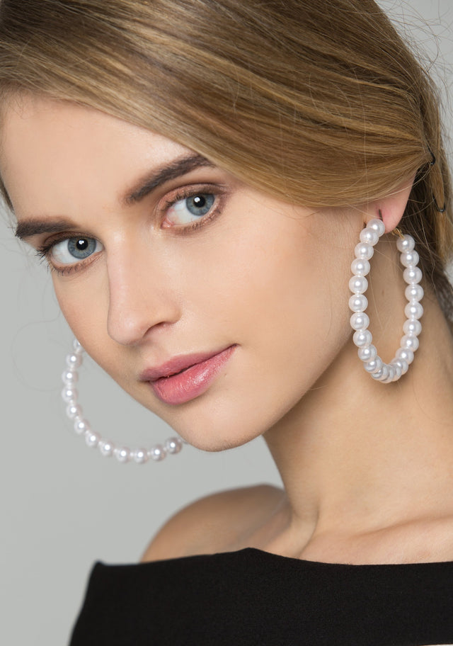 Faux Pearl Round Hoop Earrings
