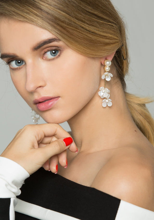 Faux Pearl and Acrylic Flower Earrings