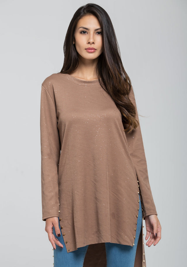 Glitter Sand Sleeved Tunic Top