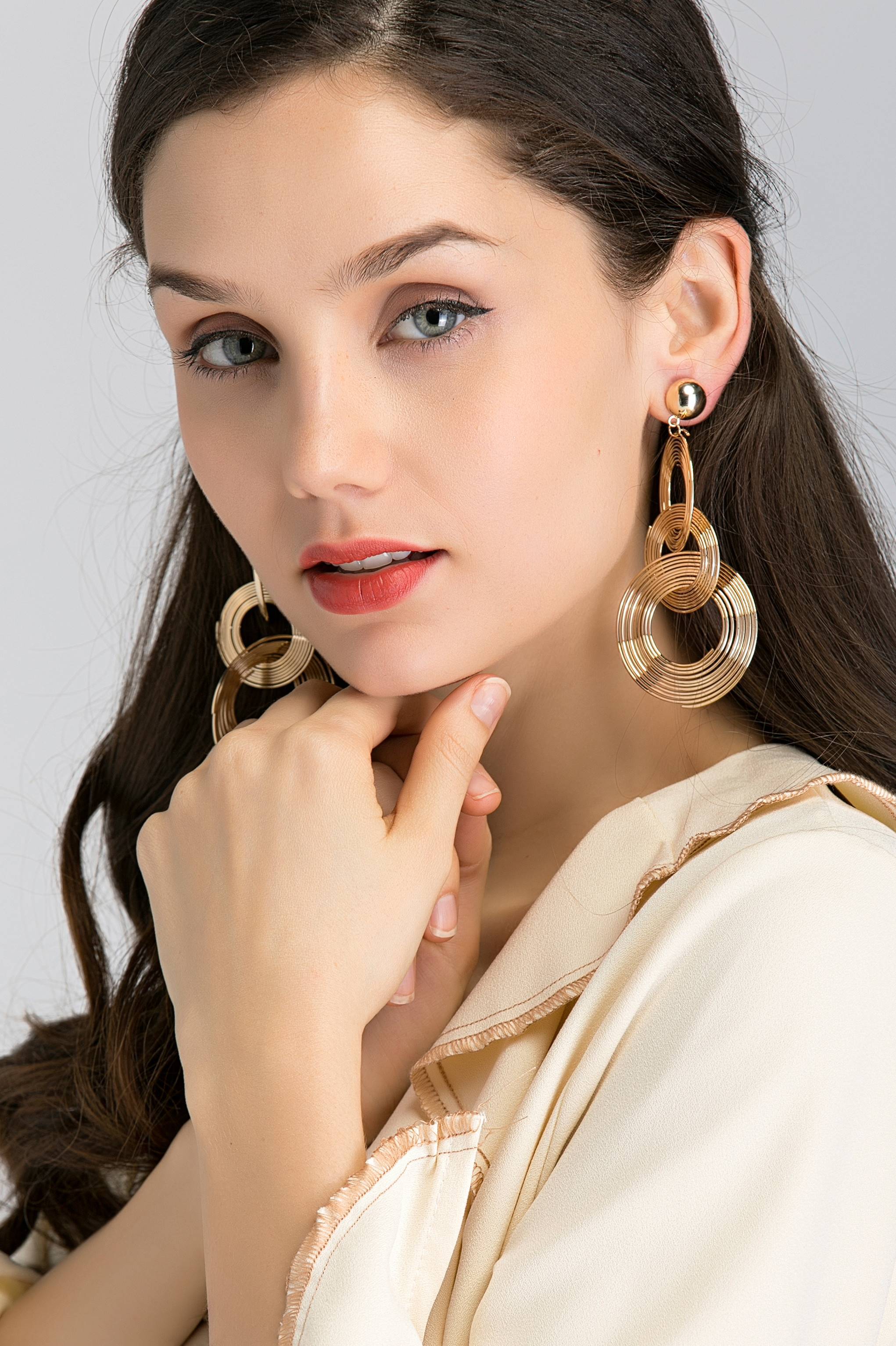 Gold Button Stud and Triple Spiral Drop Earrings Gold Button Stud and Triple Spiral Drop Earrings
