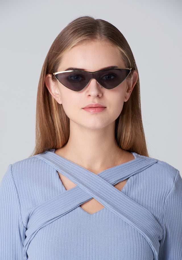 Gold Frame Super Slim Cat Eye Sunglasses