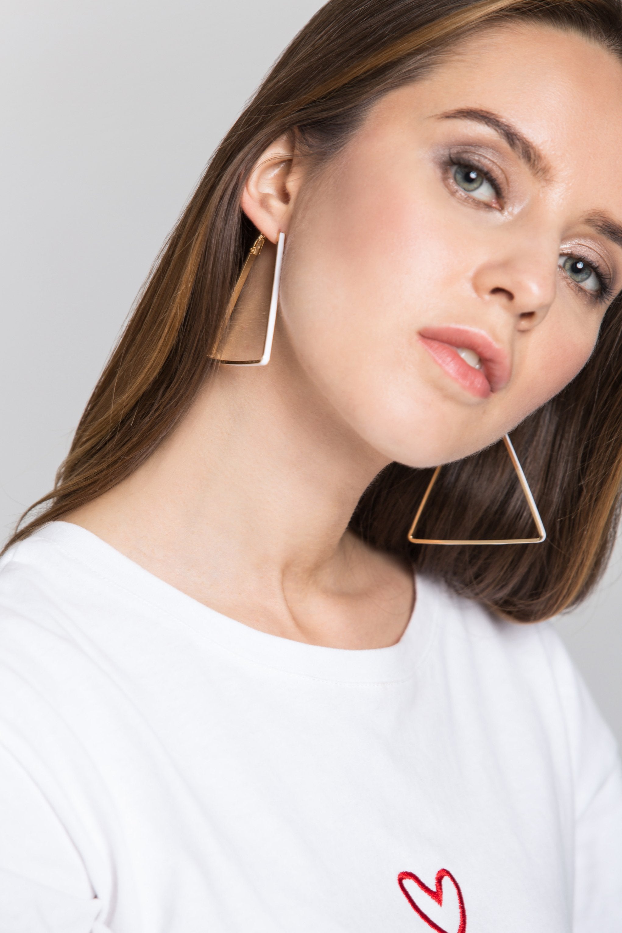 Gold Plated Triangle White Trim Loop Earrings Gold Plated Triangle White Trim Loop Earrings