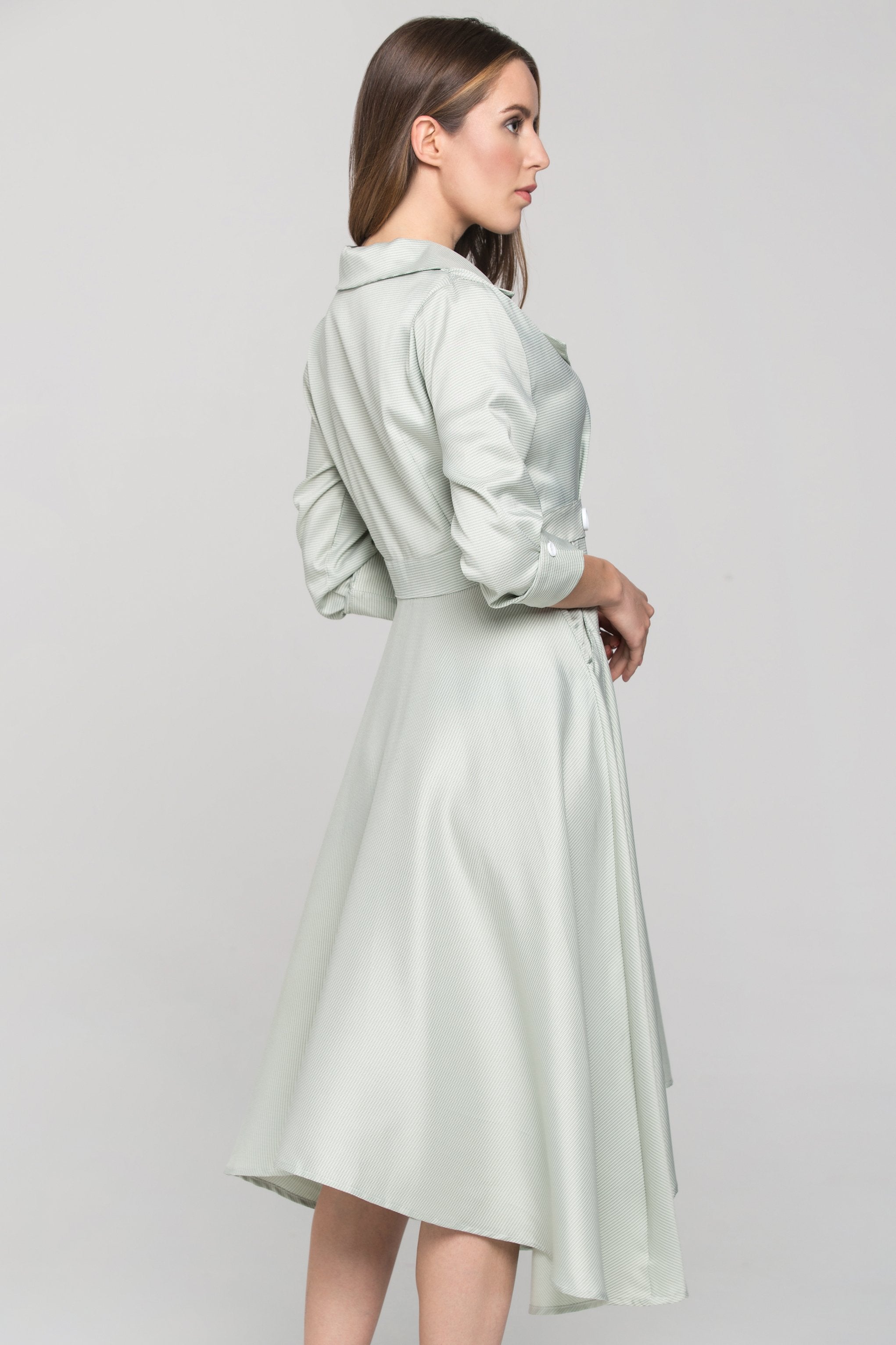 Green Check Collared Drop Waist Midi Dress Green Check Collared Drop Waist Midi Dress