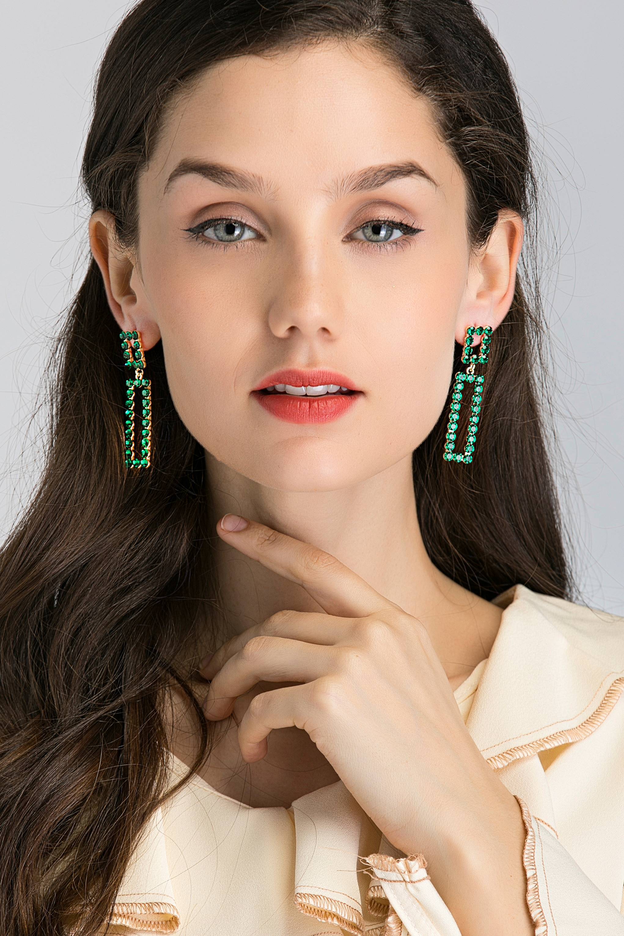 Green Stud Square and Rectangle Cut Out Drop Earrings Green Stud Square and Rectangle Cut Out Drop Earrings