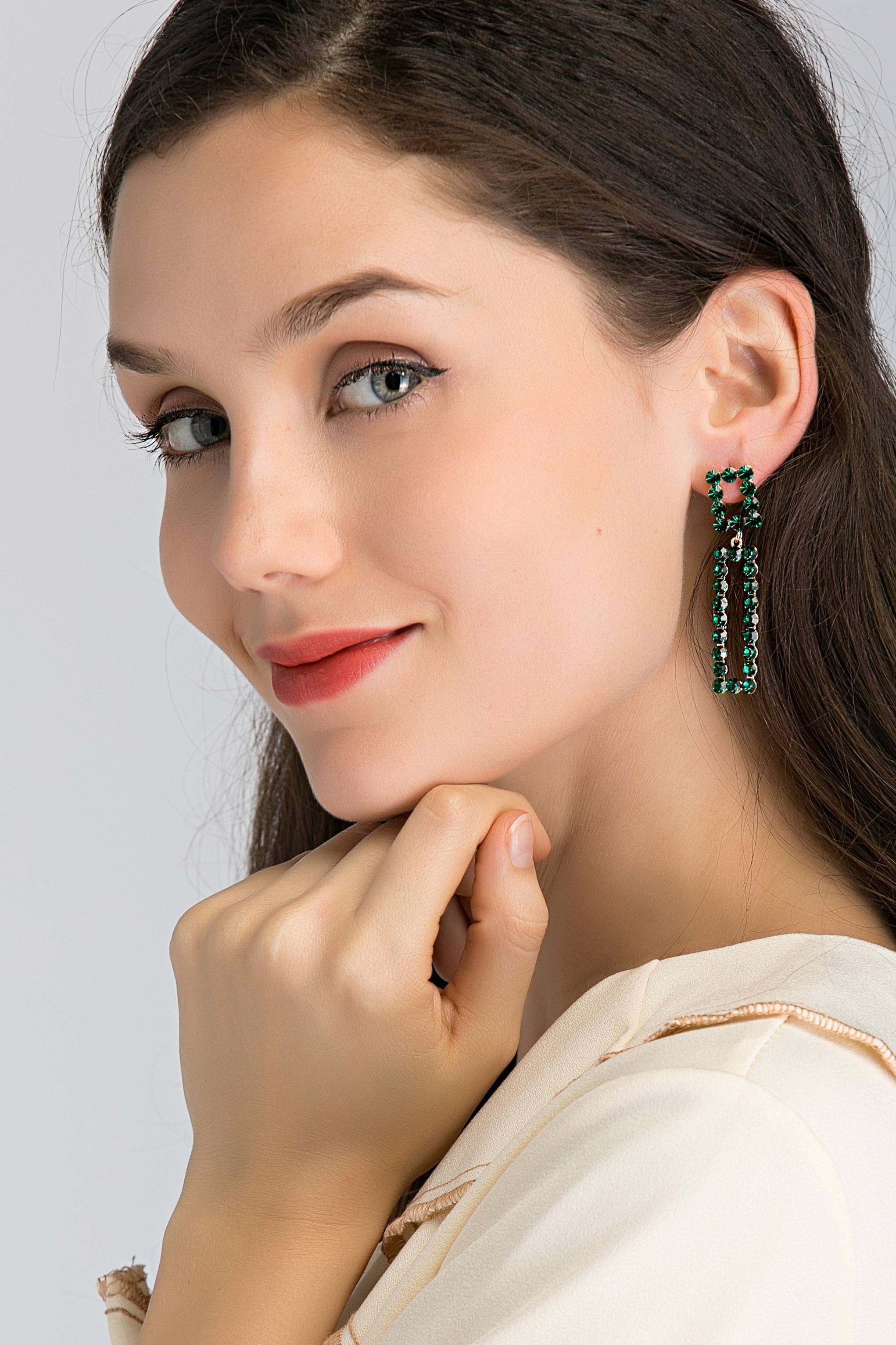 Green Stud Square and Rectangle Cut Out Drop Earrings Green Stud Square and Rectangle Cut Out Drop Earrings
