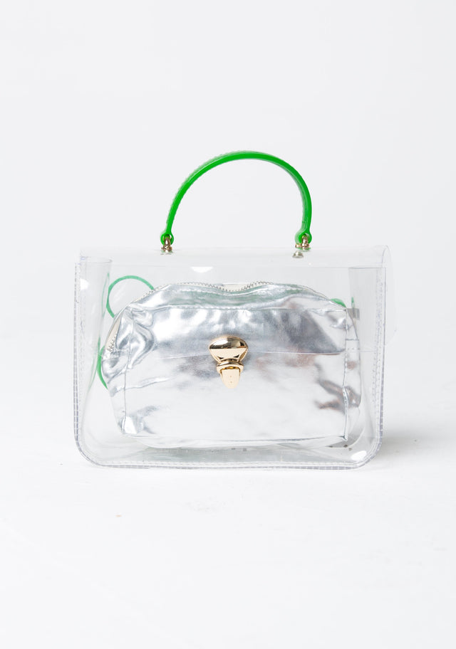 Green Transparent Slide Lock Closure Cross Body Shoulder Satchel Handbag