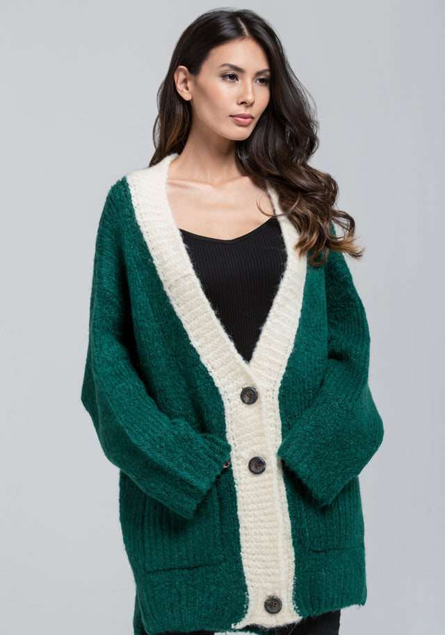 Green Wool Knit Oversized Cardigan
