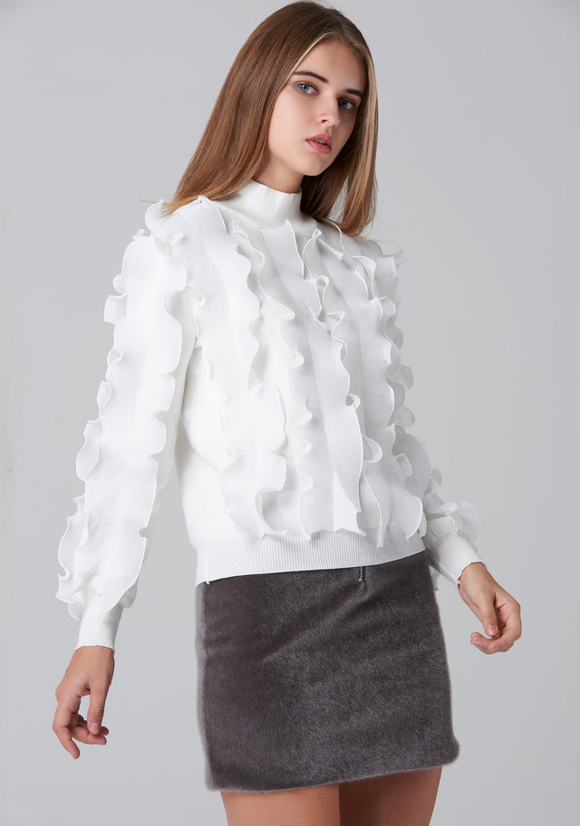 Grey Faux Fur Mini Skirt