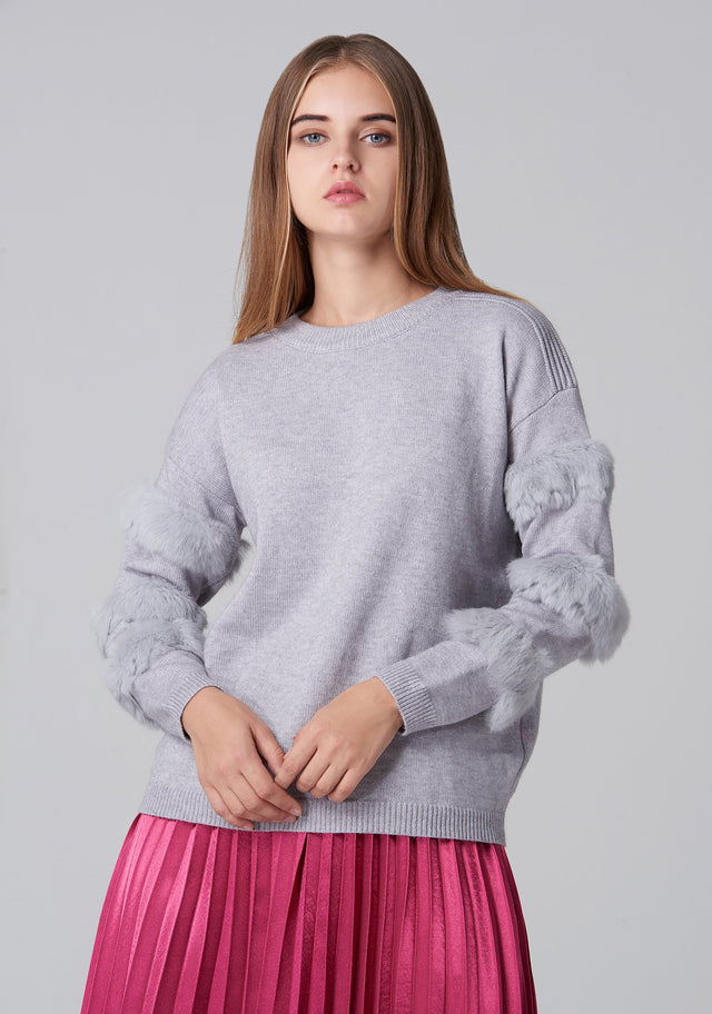 Grey Fur Strip Sleeve Top