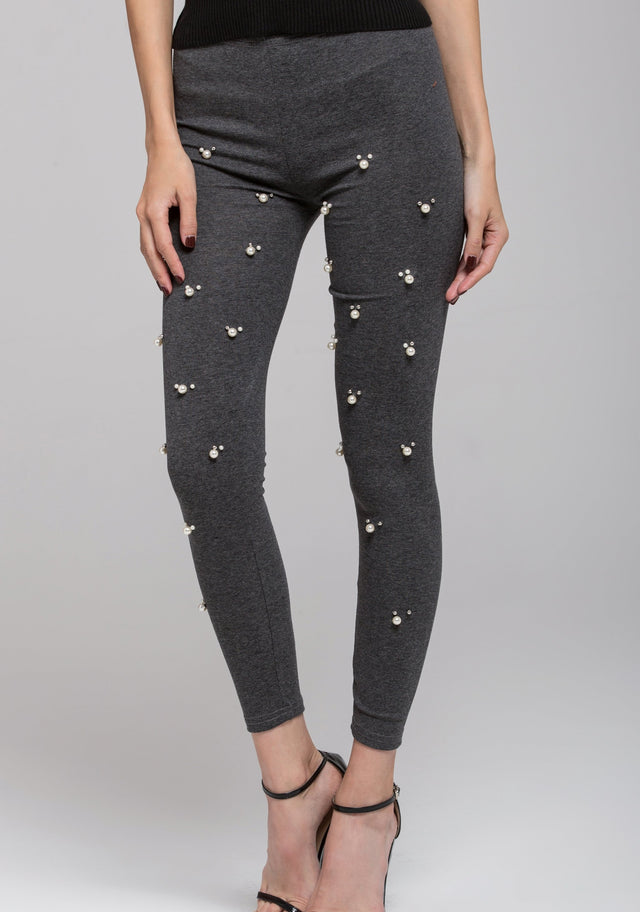 Grey Pearl Detail Tights