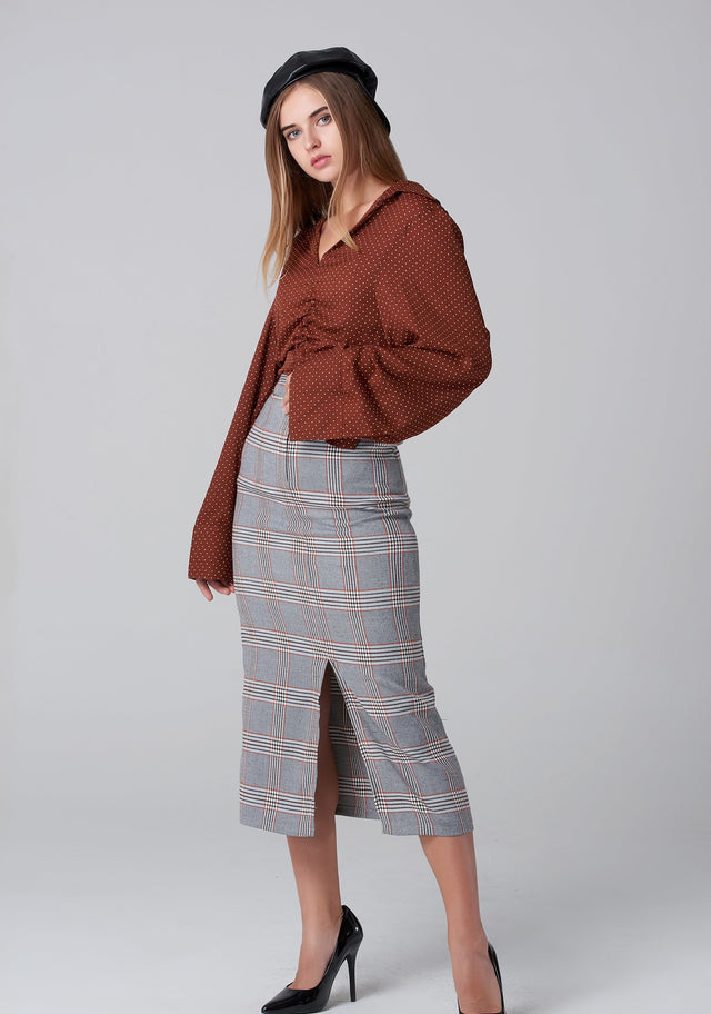 Grey Plaid Midi Skirt