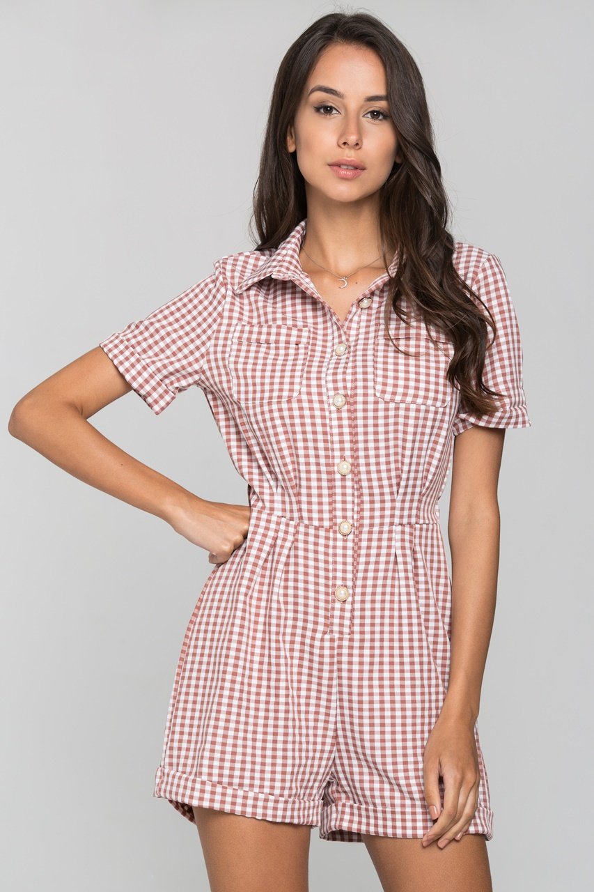 Mauve Gingham Button Up Playsuit Mauve Gingham Button Up Playsuit