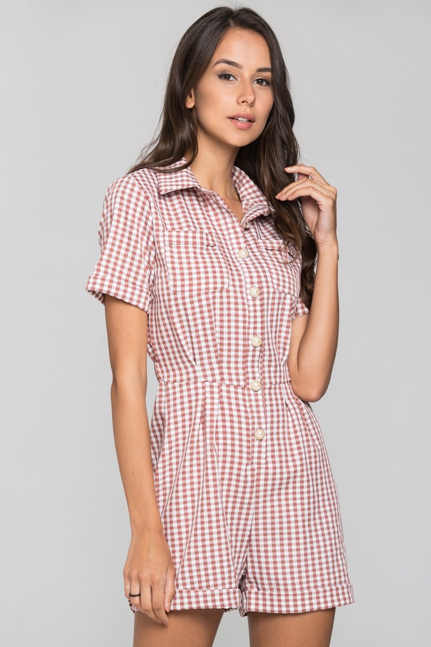 Mauve Gingham Button Up Playsuit Mauve Gingham Button Up Playsuit