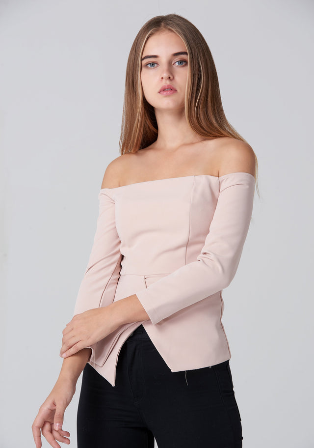 Nude Off Shoulder Flare Hem Top