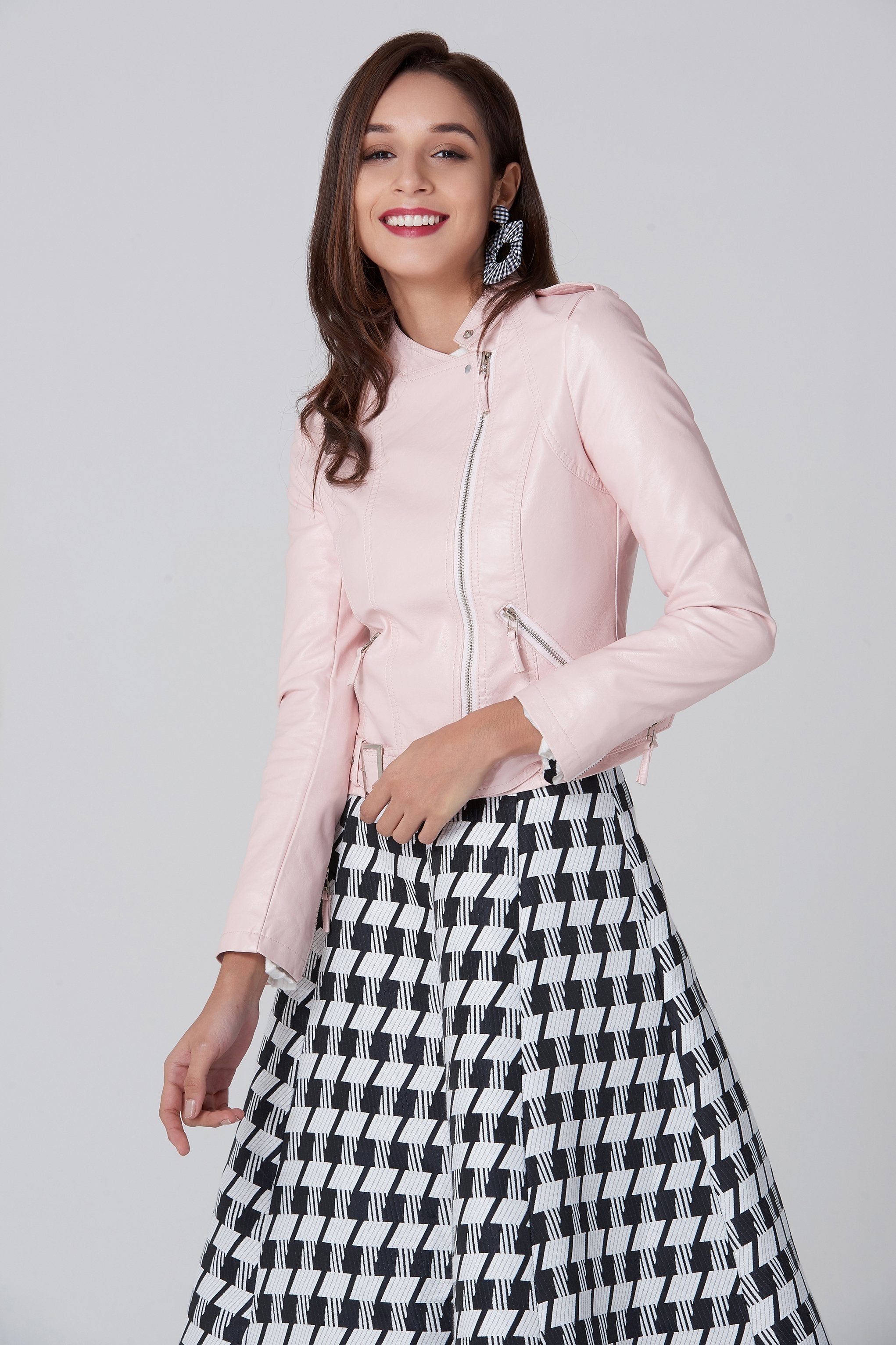 Pink Faux Leather Biker Jacket Pink Faux Leather Biker Jacket