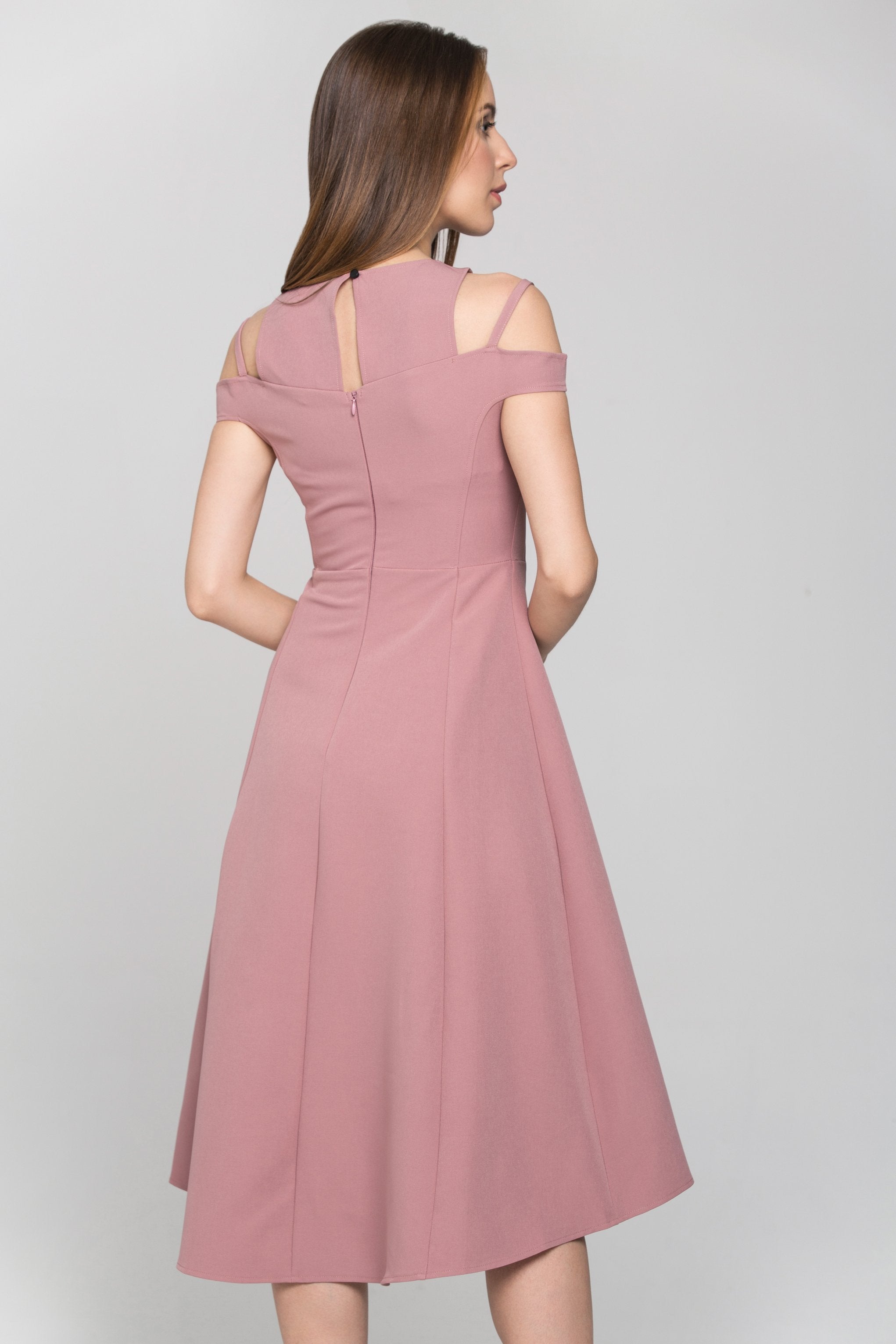Pink Layered Cold Shoulder Corset Midi Dress Pink Layered Cold Shoulder Corset Midi Dress