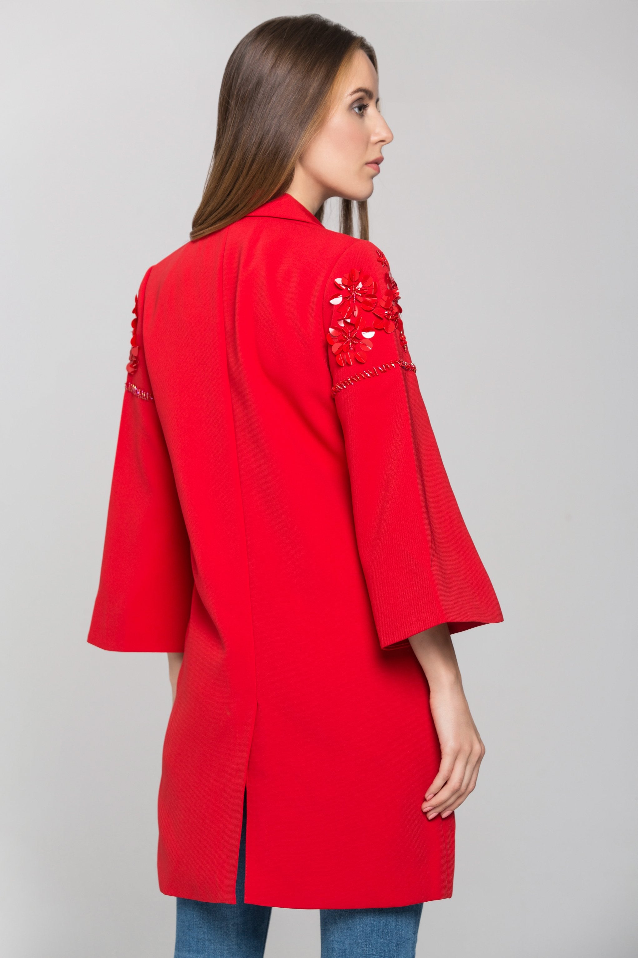 Red Flower Shoulder Long Blazer Red Flower Shoulder Long Blazer