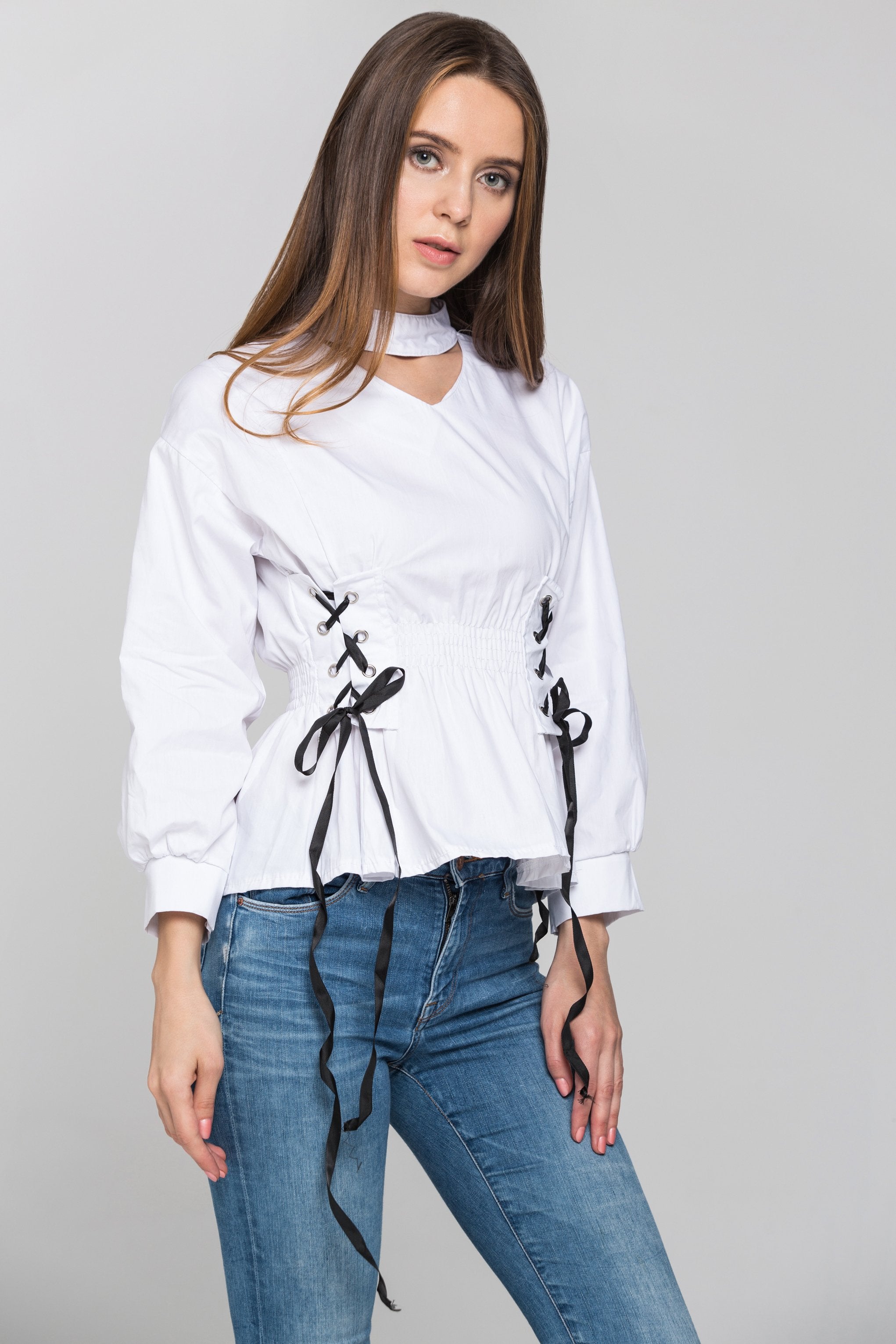 White Double Corset Waist Top White Double Corset Waist Top