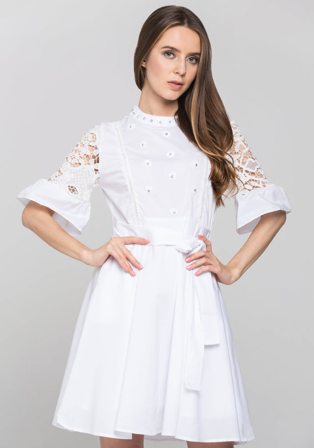 White Flower Jewel Midi Dress