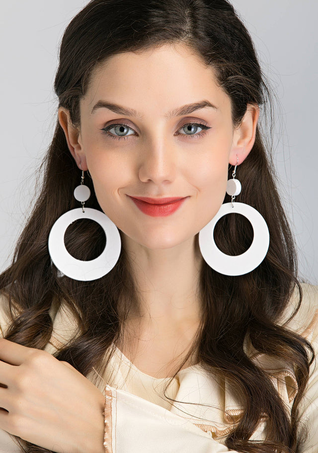 White Hoops Earrings