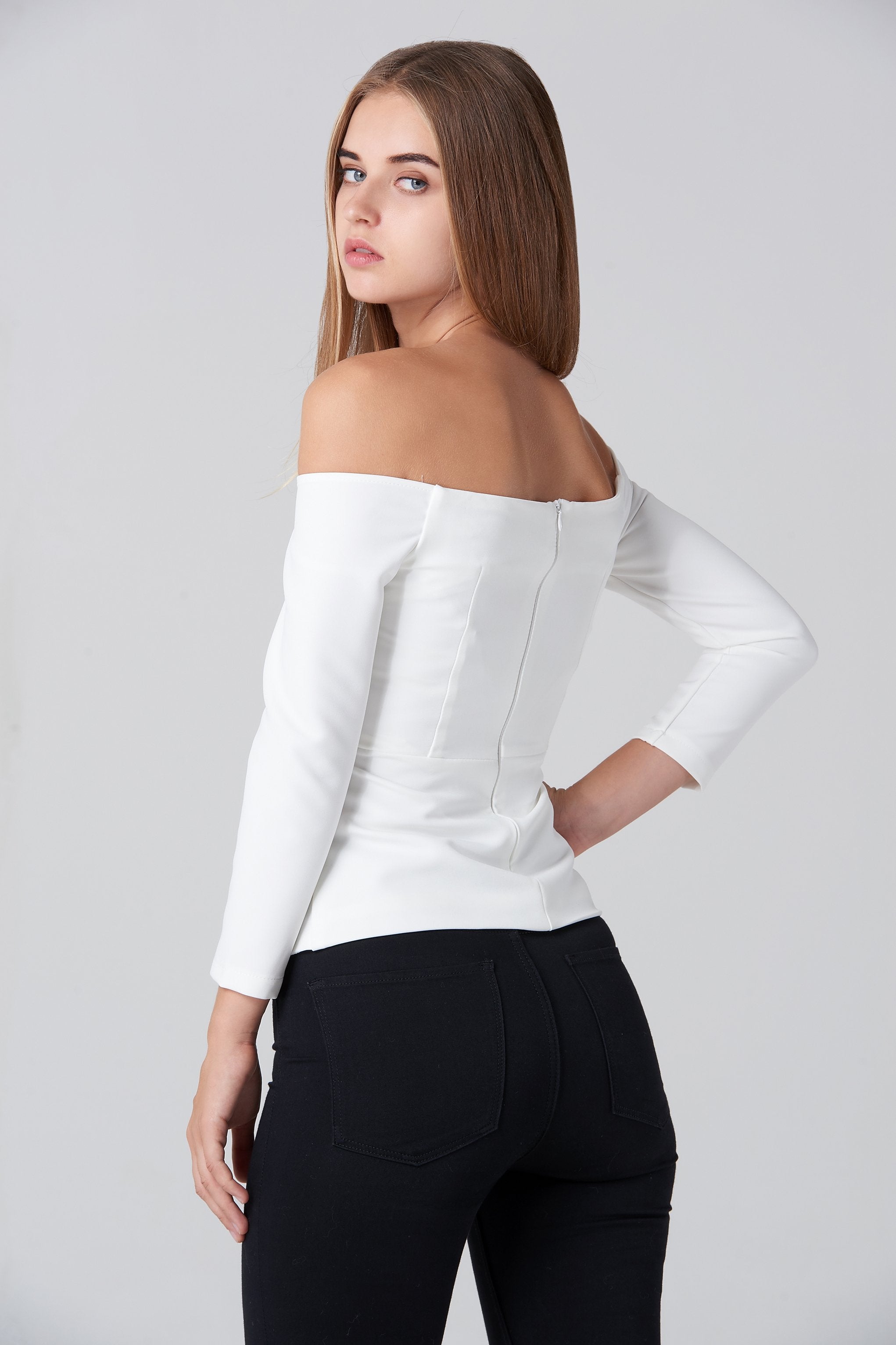 White Off Shoulder Flare Hem Top White Off Shoulder Flare Hem Top