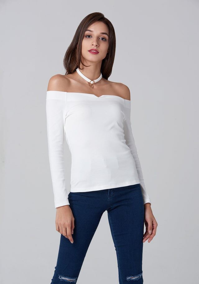 White Off the Shoulder Prism Choker Top