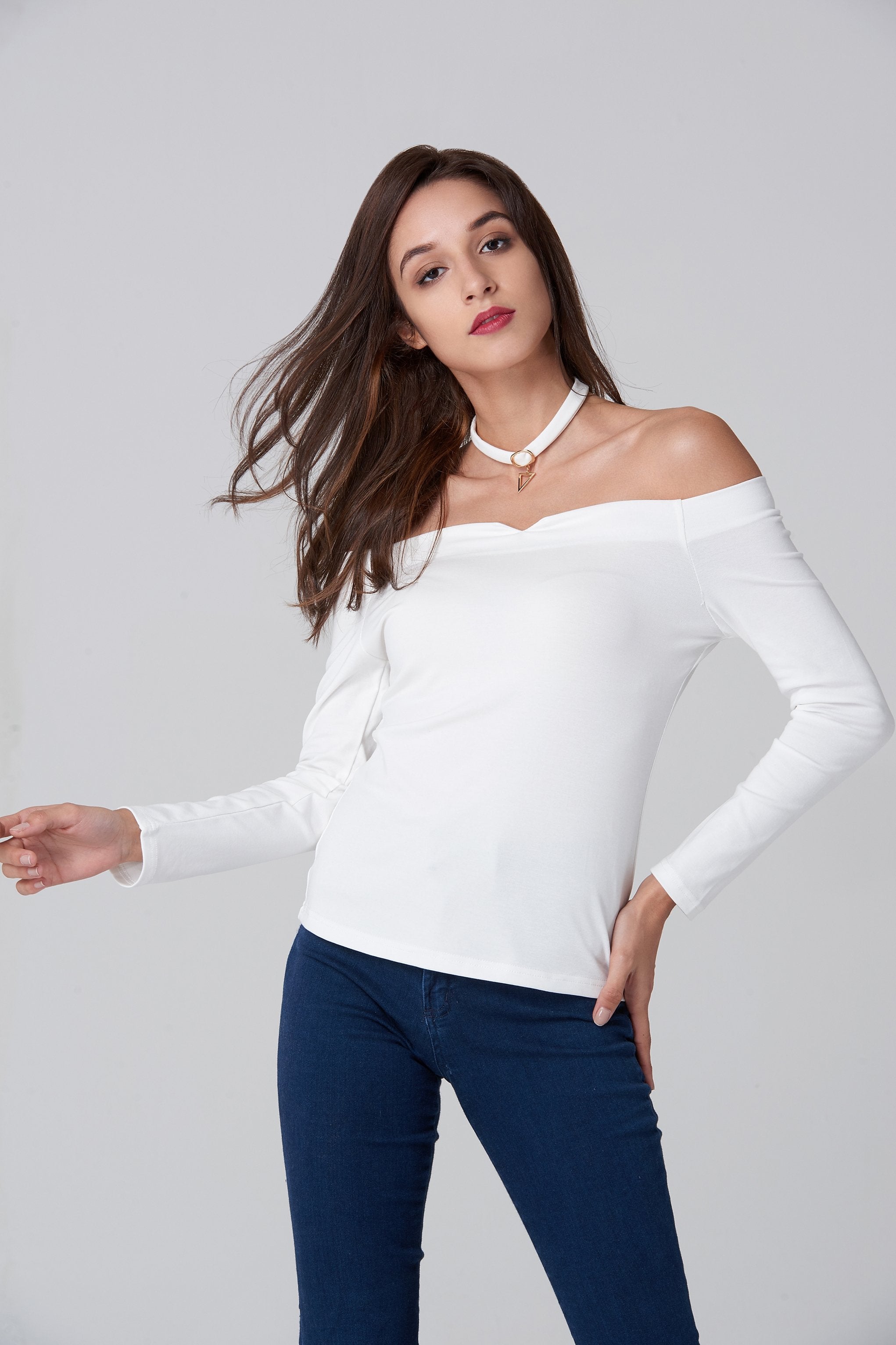 White Off the Shoulder Prism Choker Top White Off the Shoulder Prism Choker Top