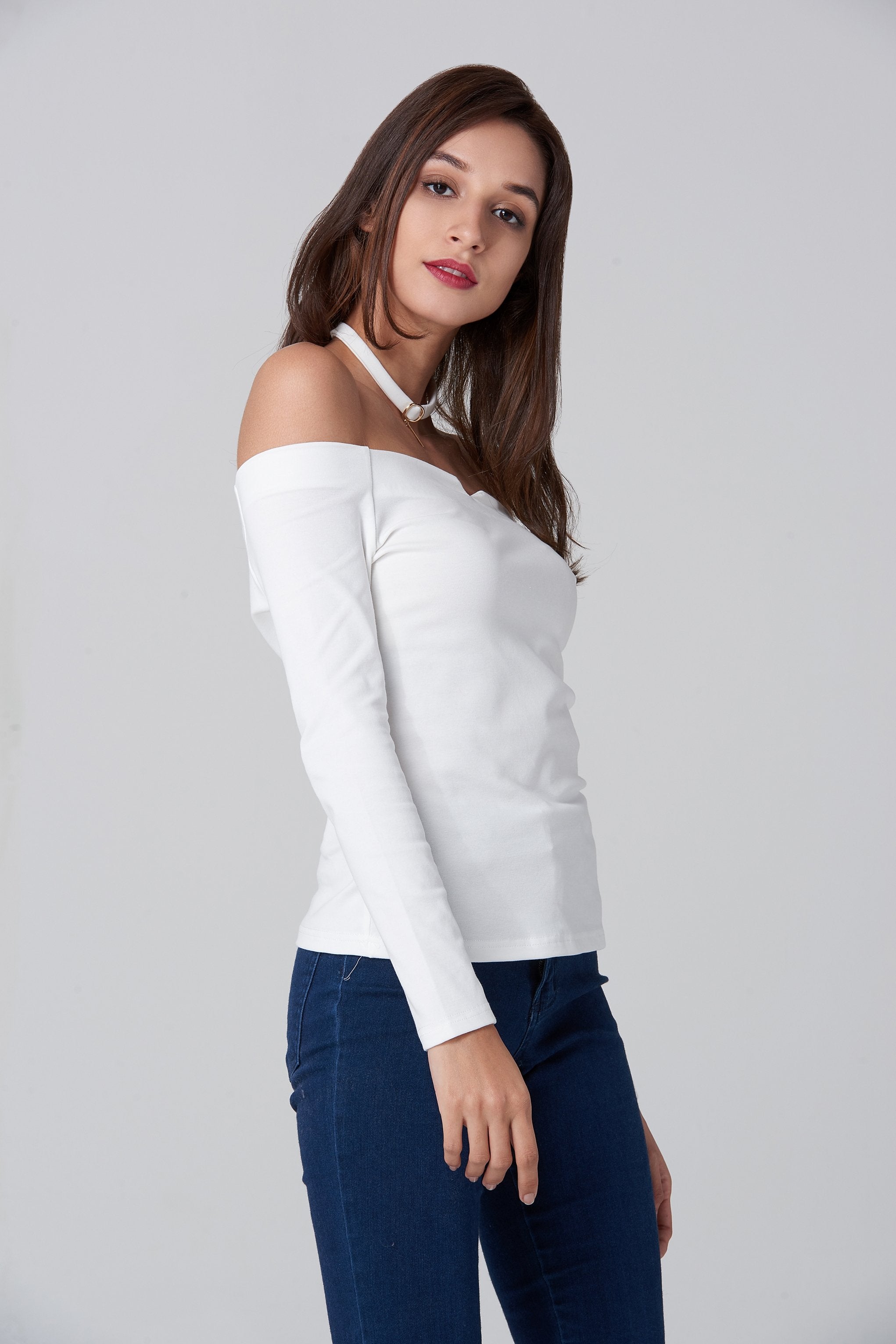 White Off the Shoulder Prism Choker Top White Off the Shoulder Prism Choker Top