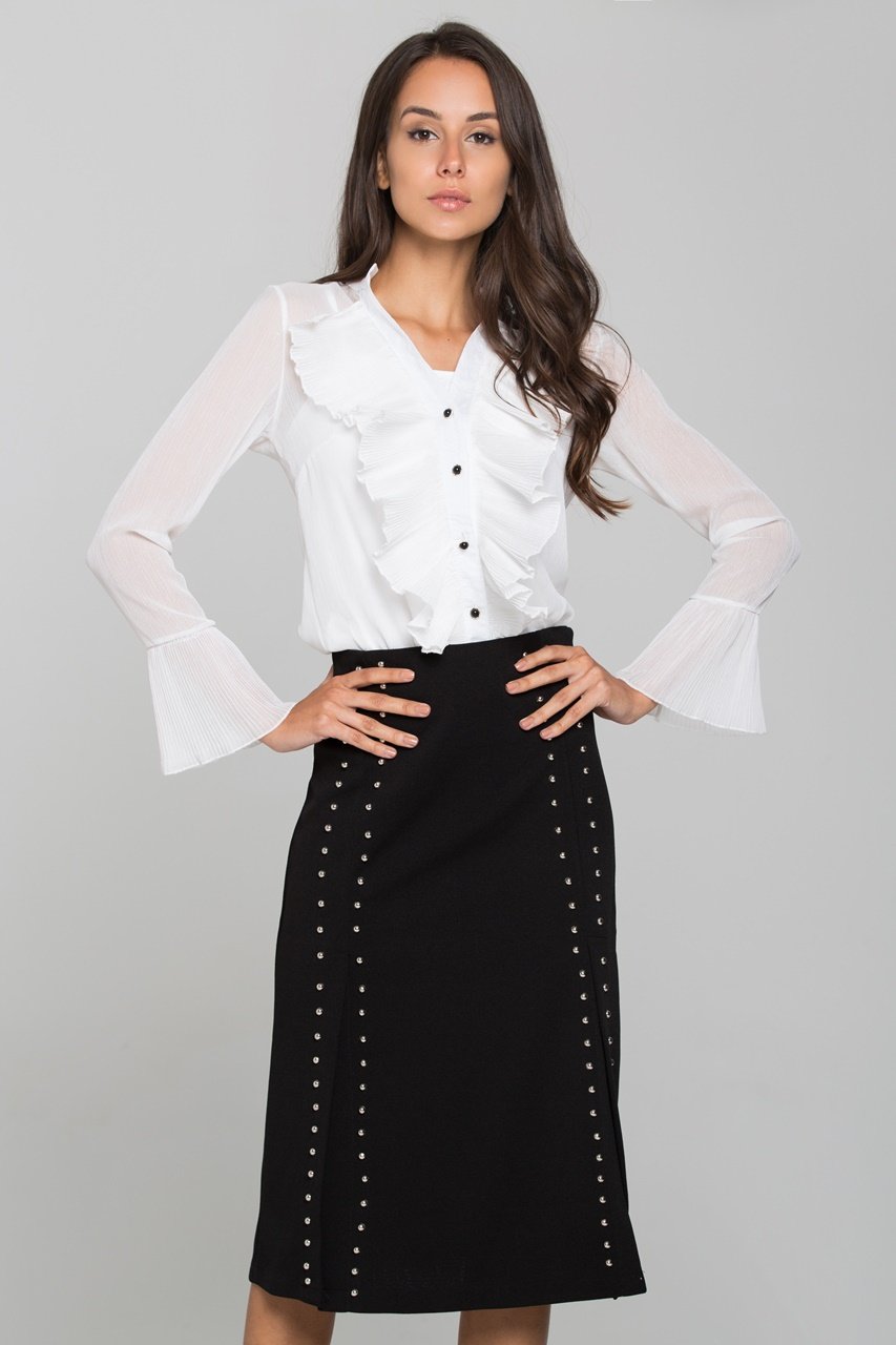 White Pleated Gabot Top and Black Skirt Set White Pleated Gabot Top and Black Skirt Set