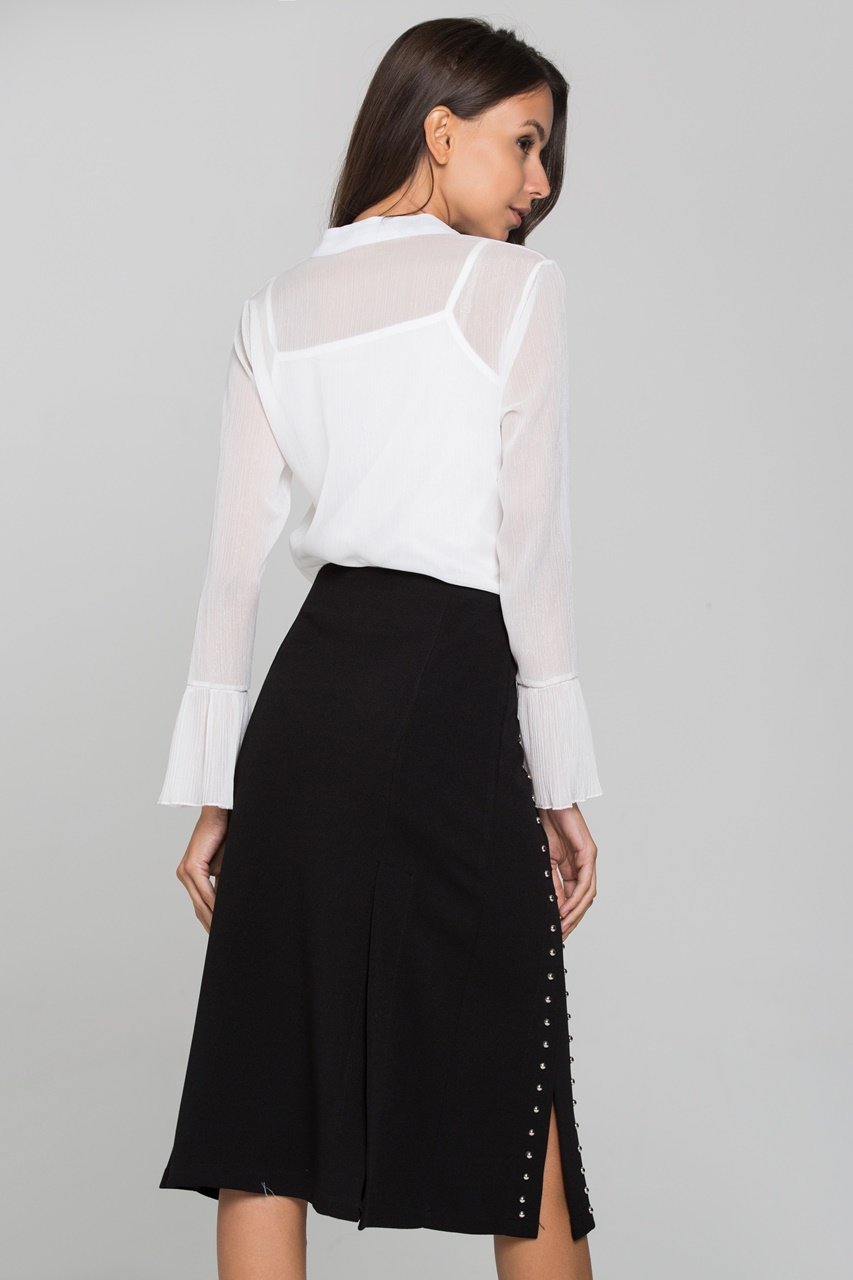 White Pleated Gabot Top and Black Skirt Set White Pleated Gabot Top and Black Skirt Set