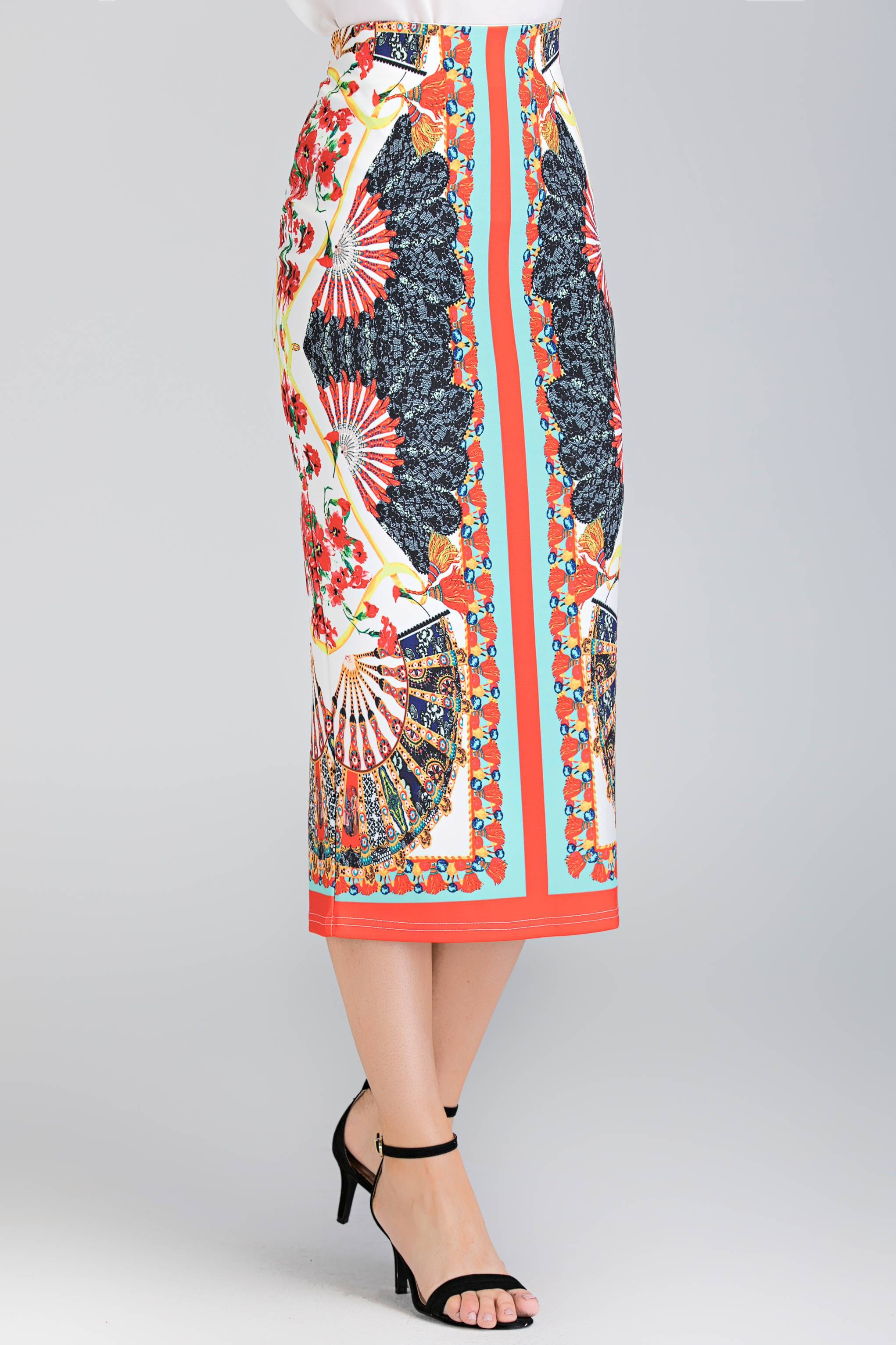 White Pleated Gabot Top and Printed Pencil Skirt Set White Pleated Gabot Top and Printed Pencil Skirt Set