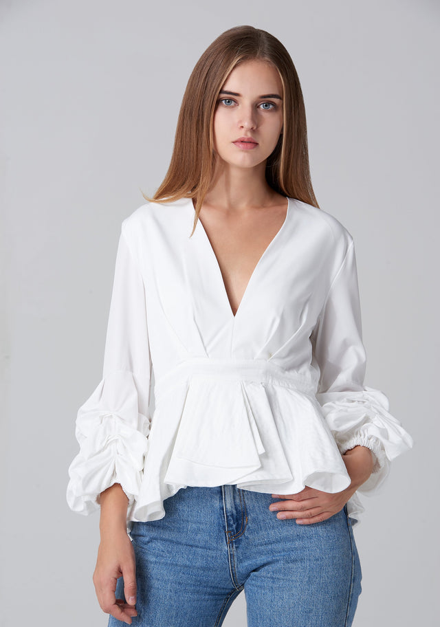 White Puff Sleeve Mullet Top