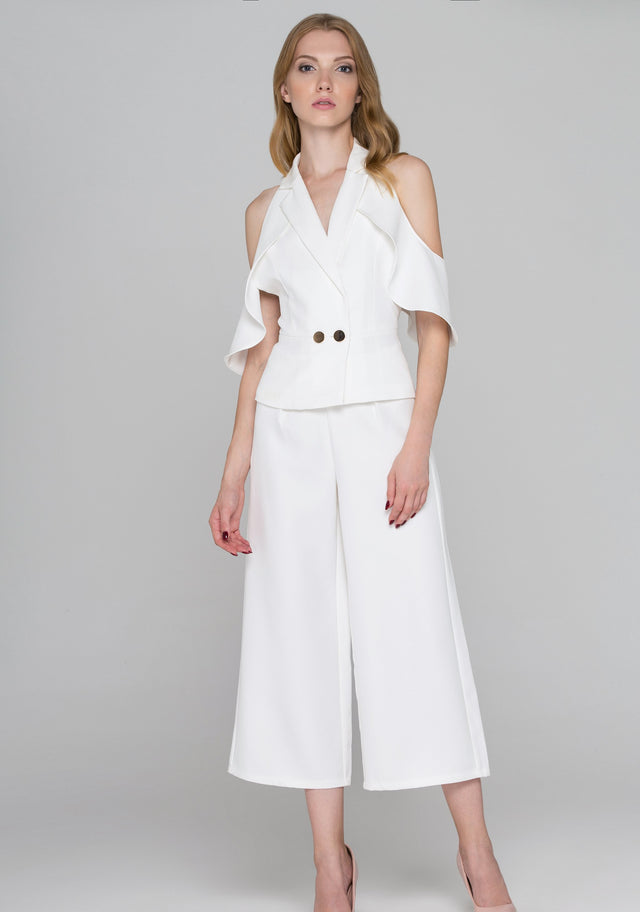 Fatima Almomen - White Ruffle Backless Two Piece Jumpsuit