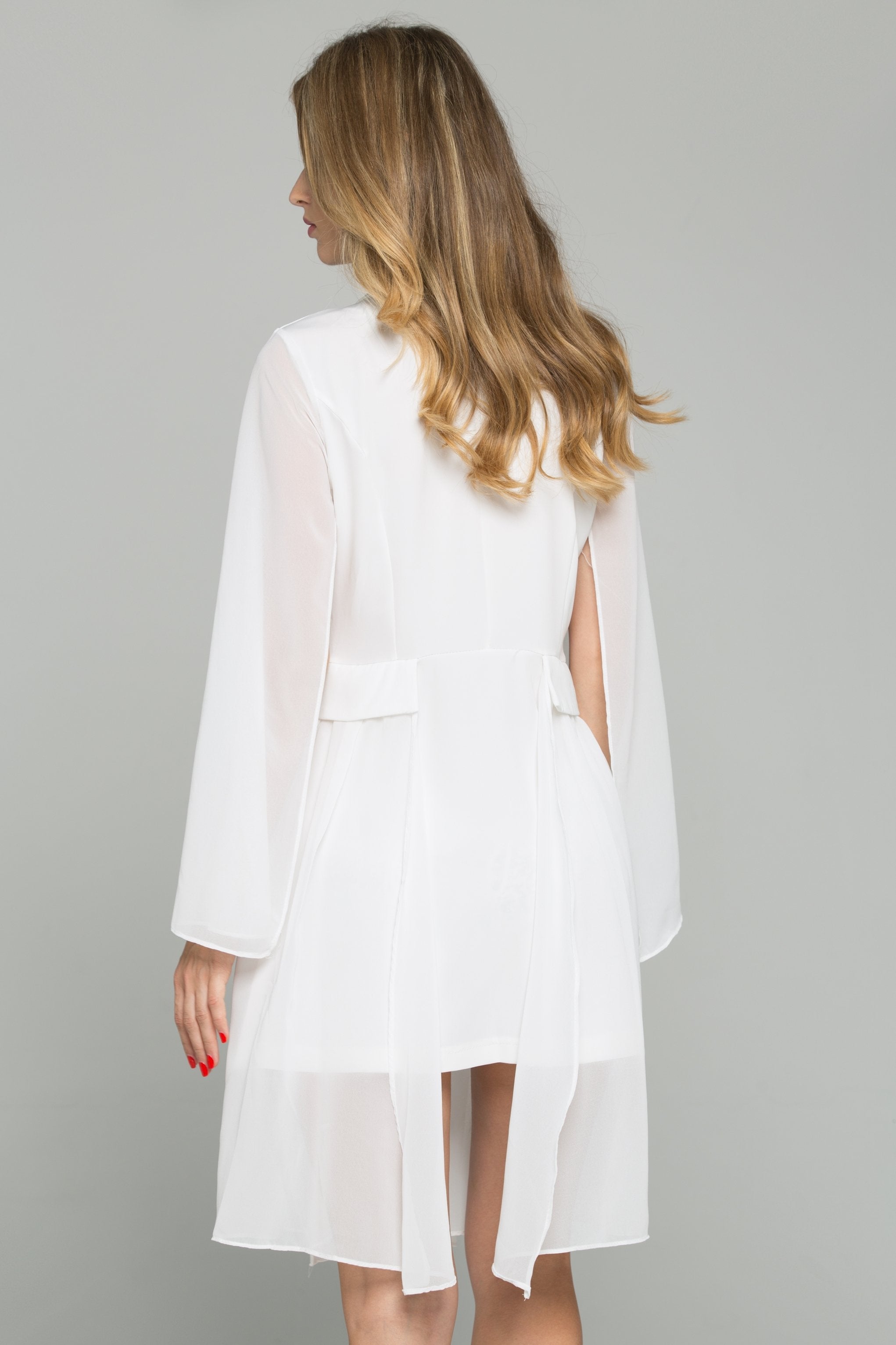 White Silk Double Buttoned Open Sleeve Blazer Shirt White Silk Double Buttoned Open Sleeve Blazer Shirt
